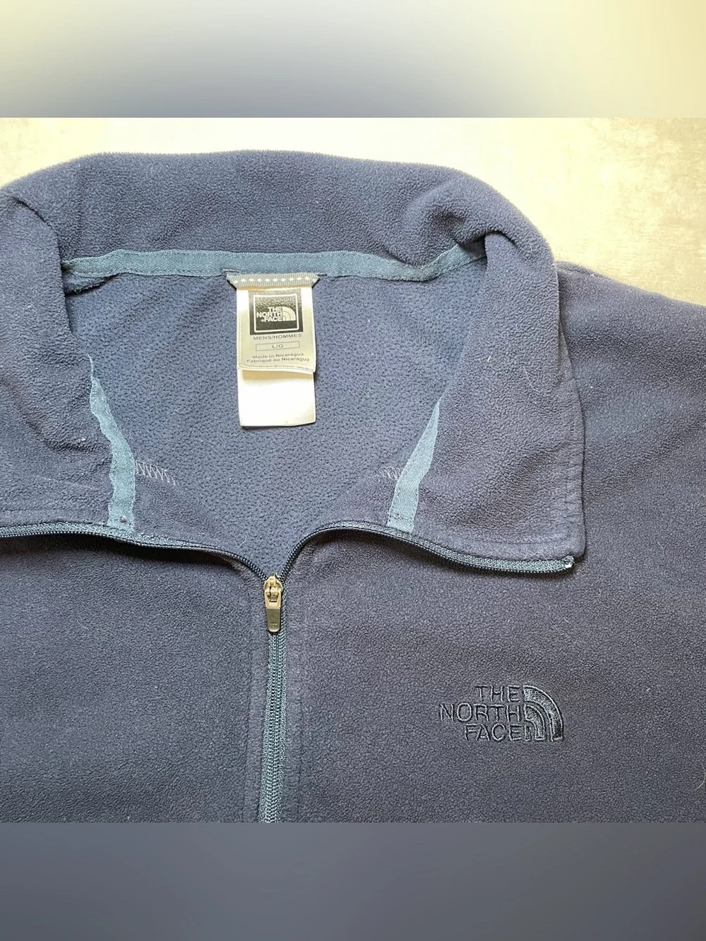 The North Face TKA 100 Fleece 1/4 Zip Pullover Navy Mens Sz L Outdoor Gorp Hike